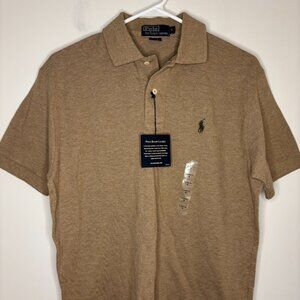 POLO RALPH LAUREN NEW Classic Fit Mesh Shirt Polo Mens S Tan Cotton Short Sleeve